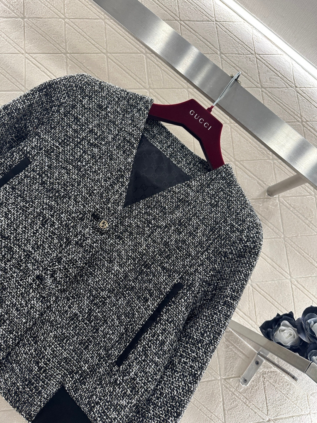 Gray tweed jacket and skirt set