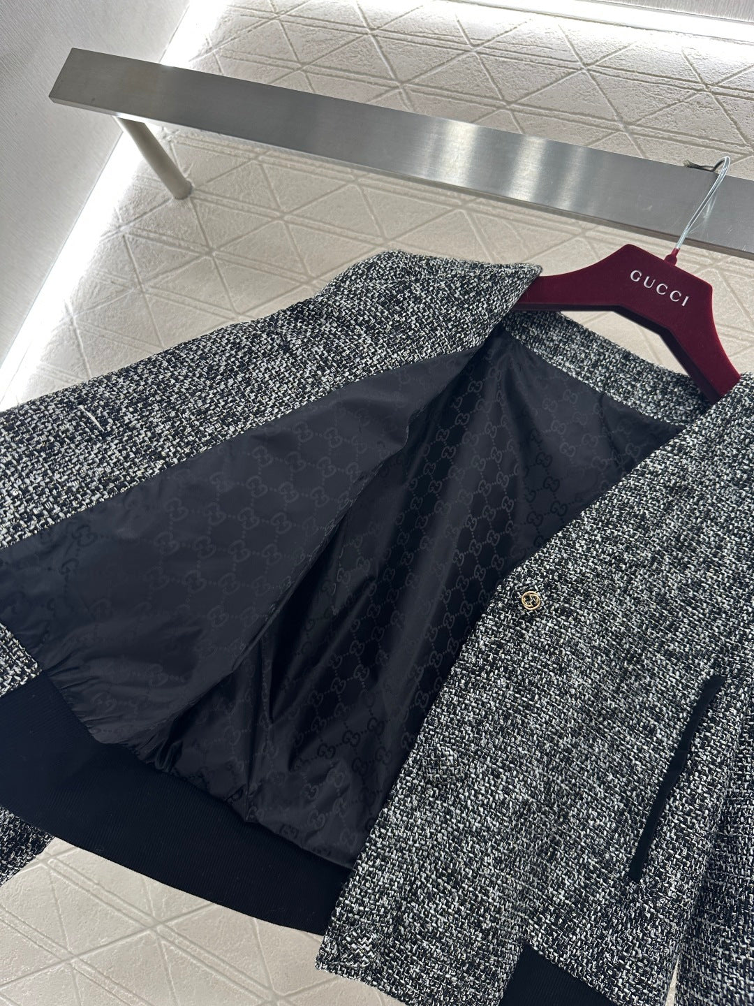 Gray tweed jacket and skirt set