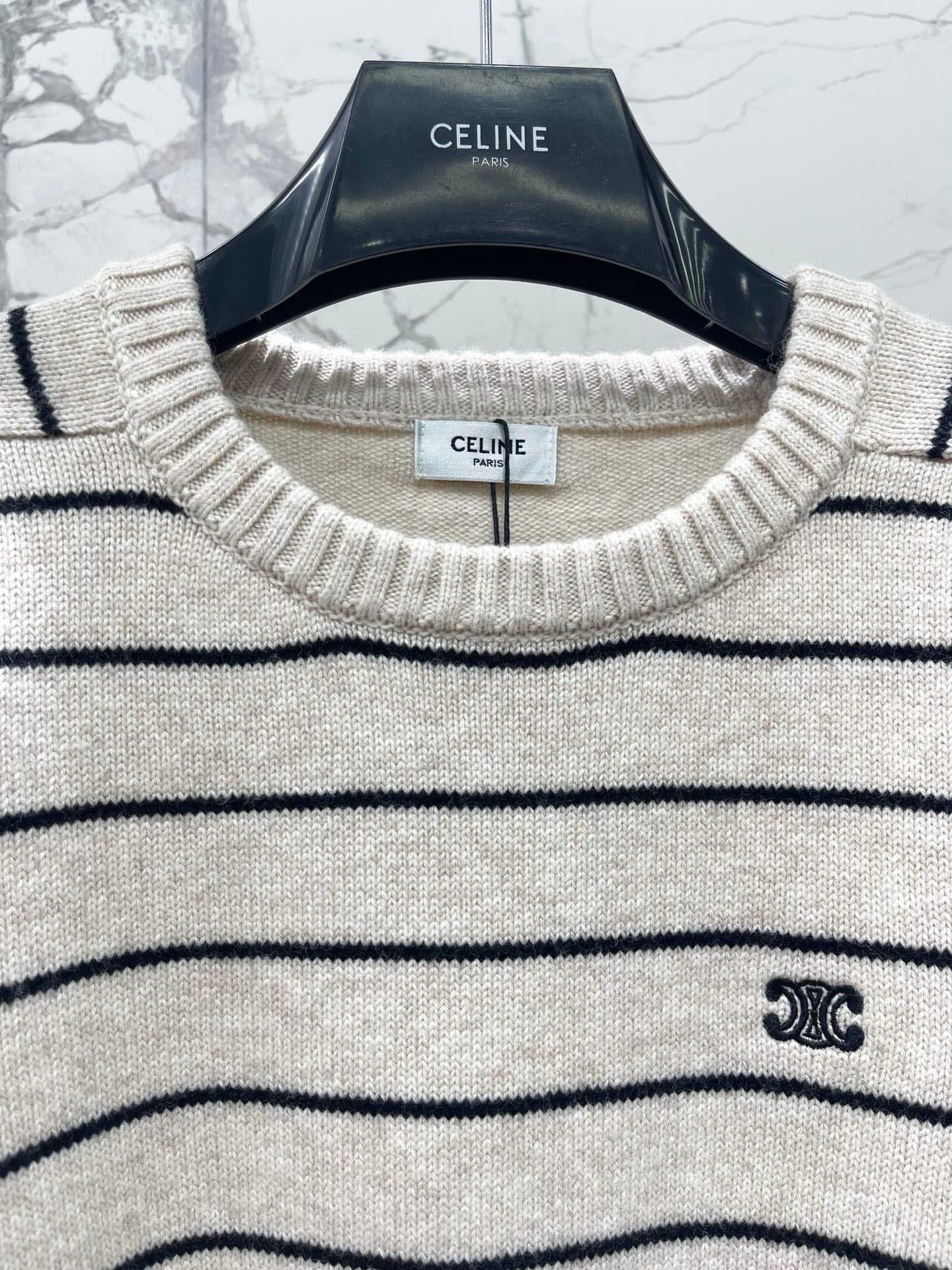 Striped wool crew neck sweater