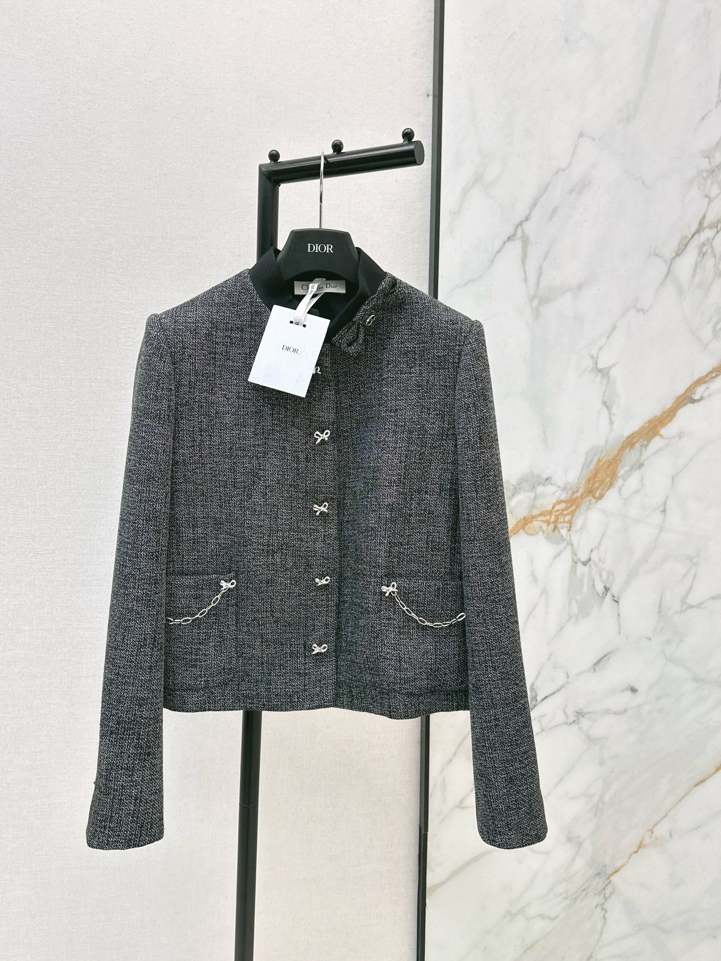 New gray jacket with chain embellishments
