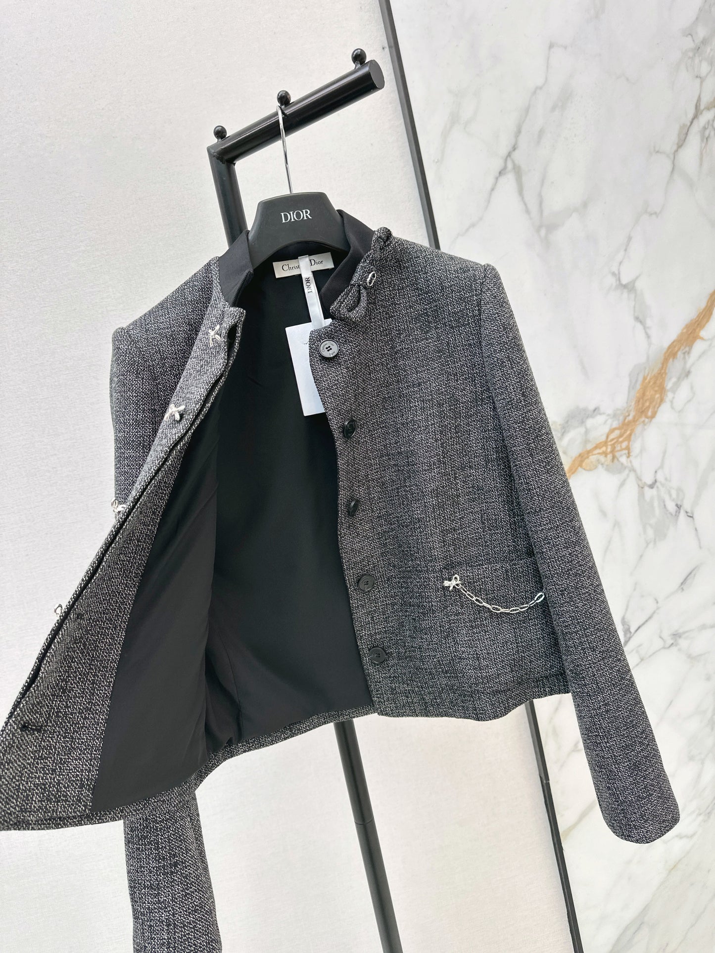 New gray jacket with chain embellishments