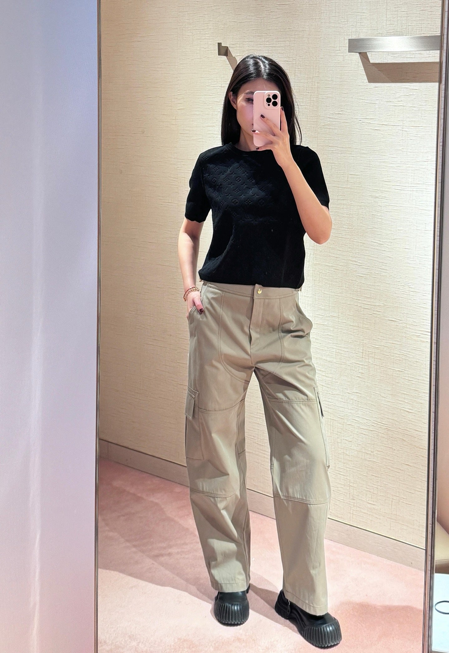 Jacquard monogram knit short-sleeved shirt