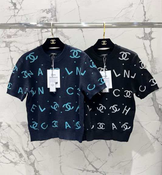 2026 New Printed Letter Knit Short-Sleeve T-Shirt