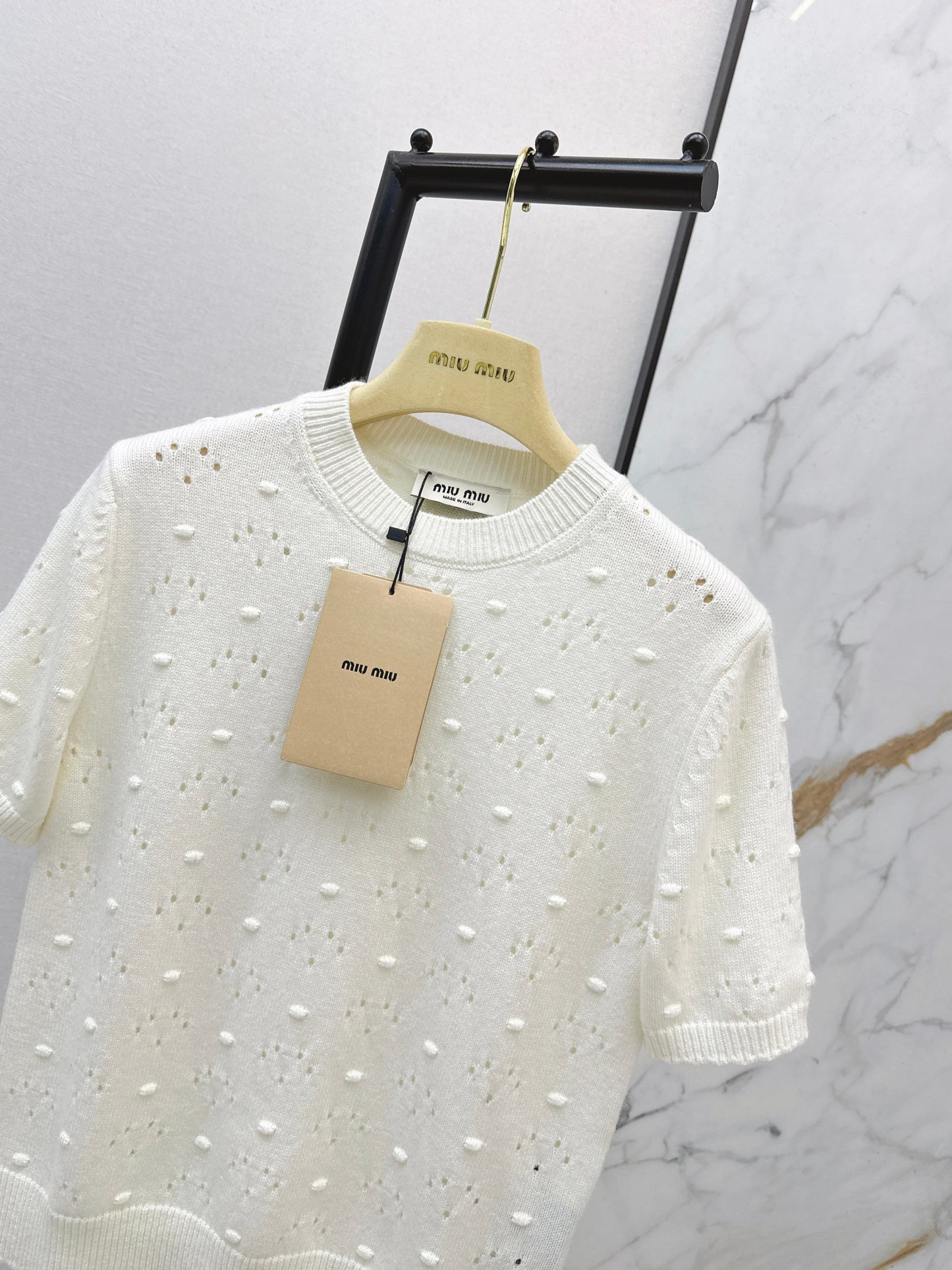 26 Hollow-out crochet letter logo short-sleeved shirt