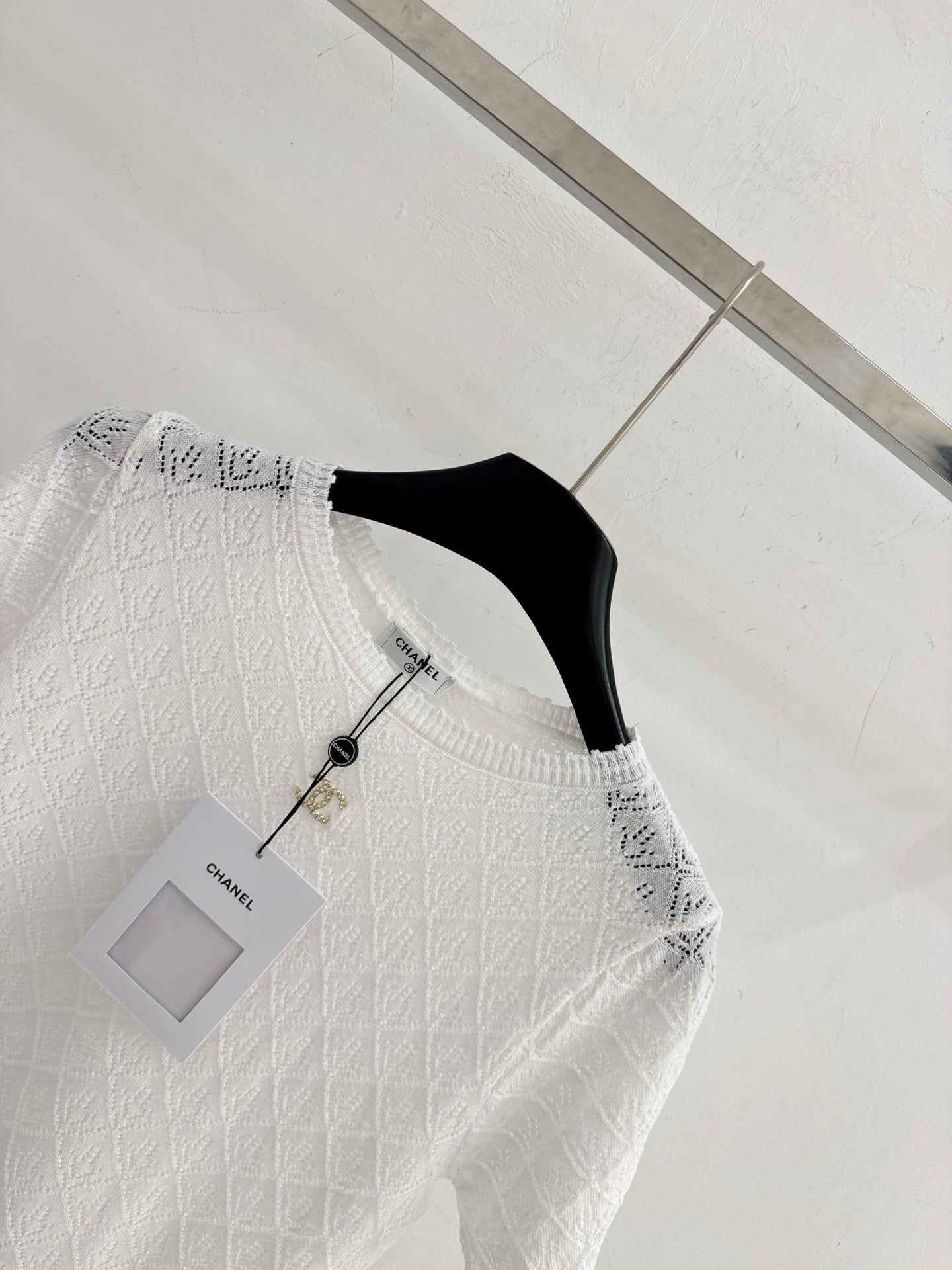 26SS Diamond Pattern Hollow-Out Knit Top
