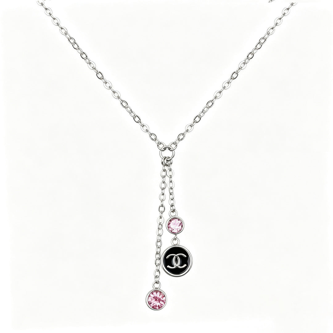New pink rhinestone tassel pendant necklace