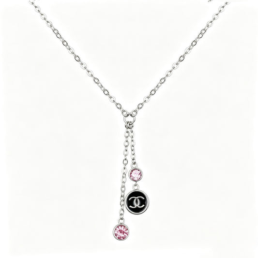New pink rhinestone tassel pendant necklace