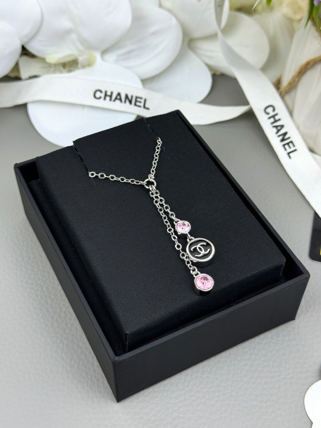 New pink rhinestone tassel pendant necklace