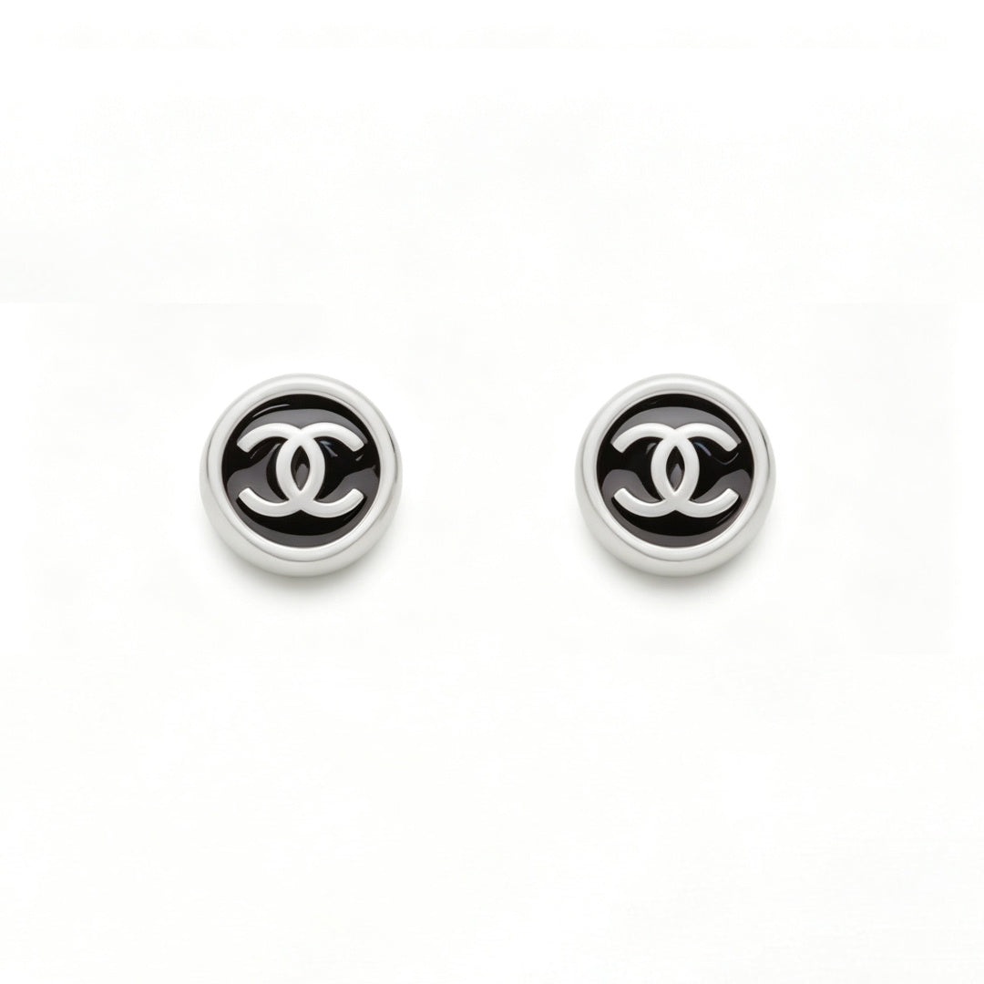 New round black enamel stud earrings