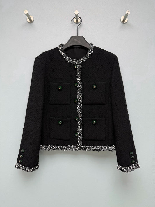 26 New black-based silver-thread knit jacket
