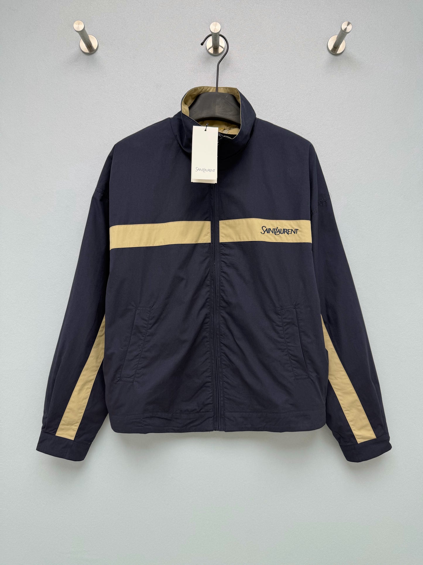 26 New Navy Color-Block Stand-Collar Sports Jacket