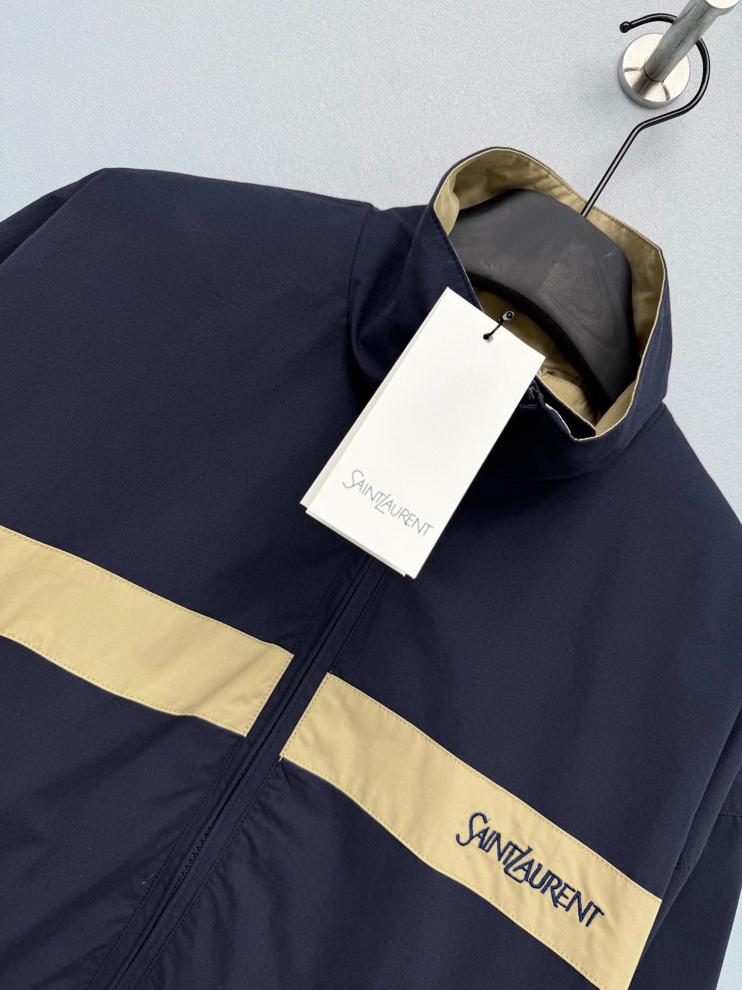 26 New Navy Color-Block Stand-Collar Sports Jacket
