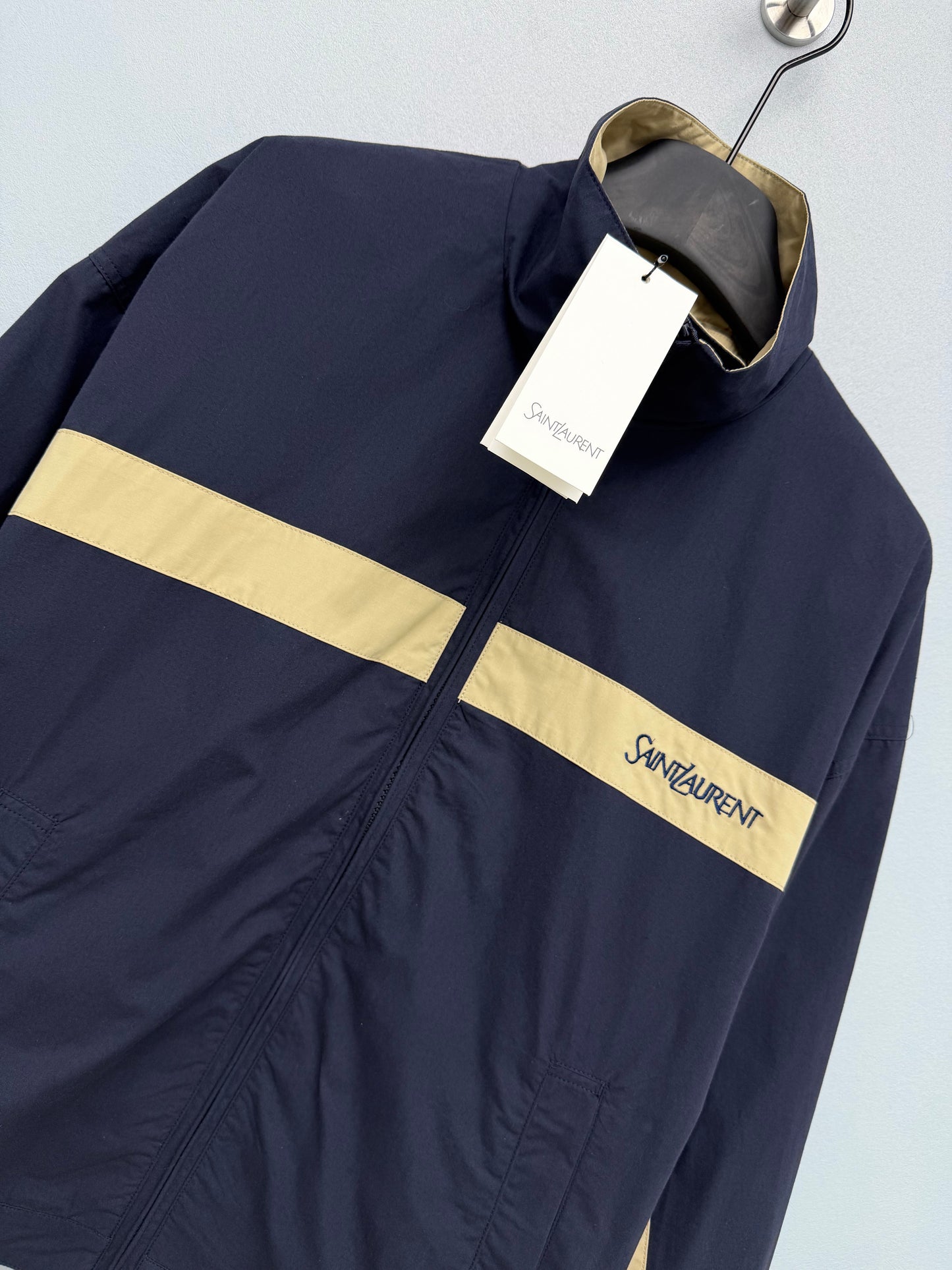 26 New Navy Color-Block Stand-Collar Sports Jacket