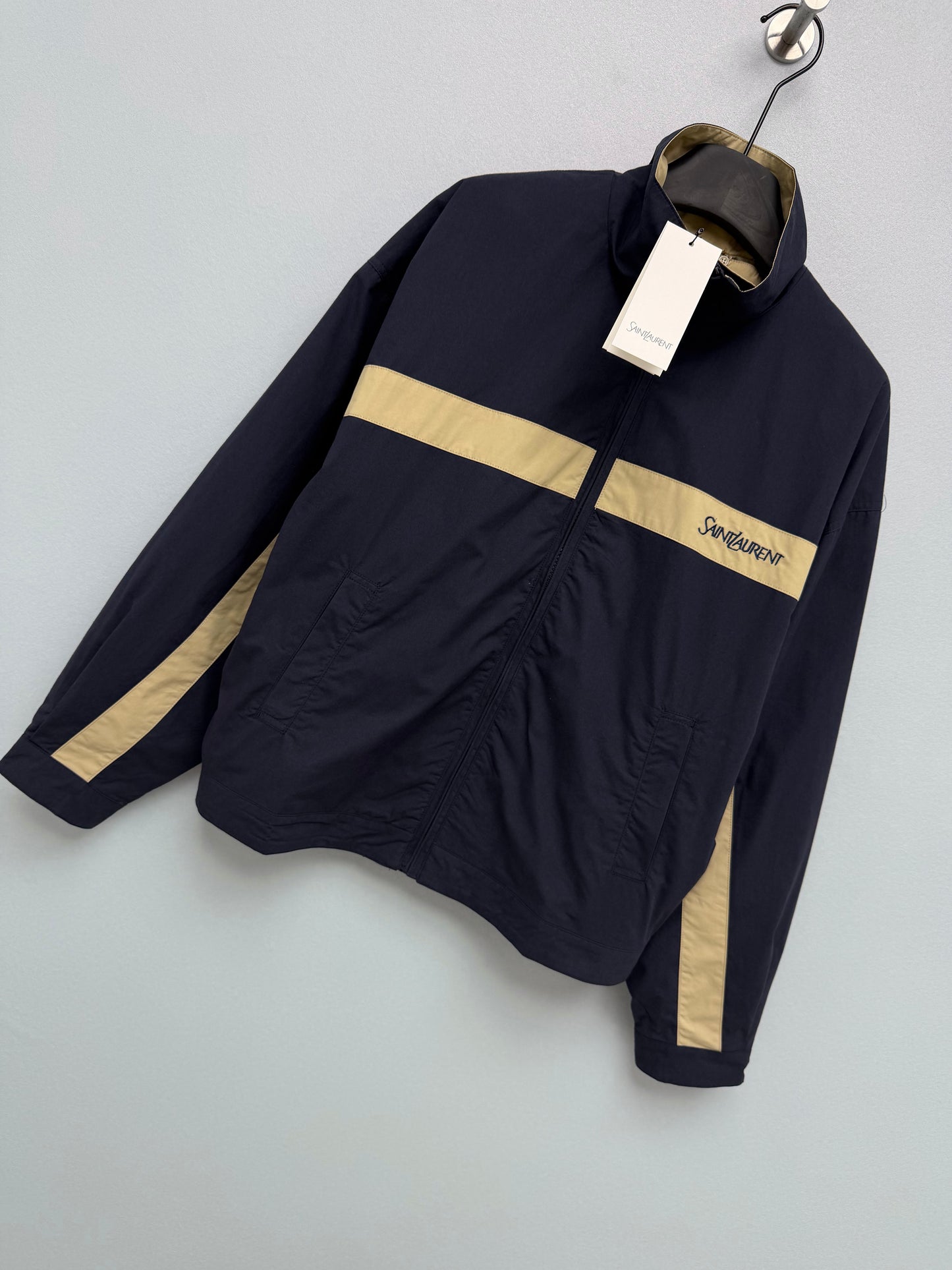 26 New Navy Color-Block Stand-Collar Sports Jacket