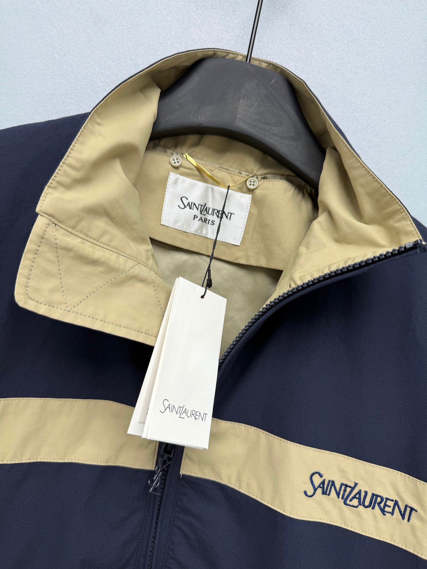 26 New Navy Color-Block Stand-Collar Sports Jacket