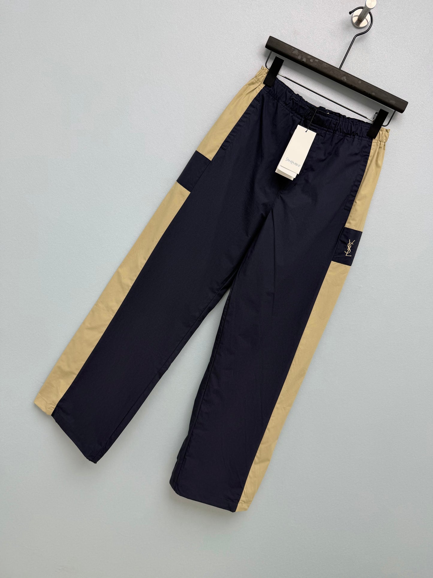 26 New Navy Color-Block Wide-Leg Casual Trousers