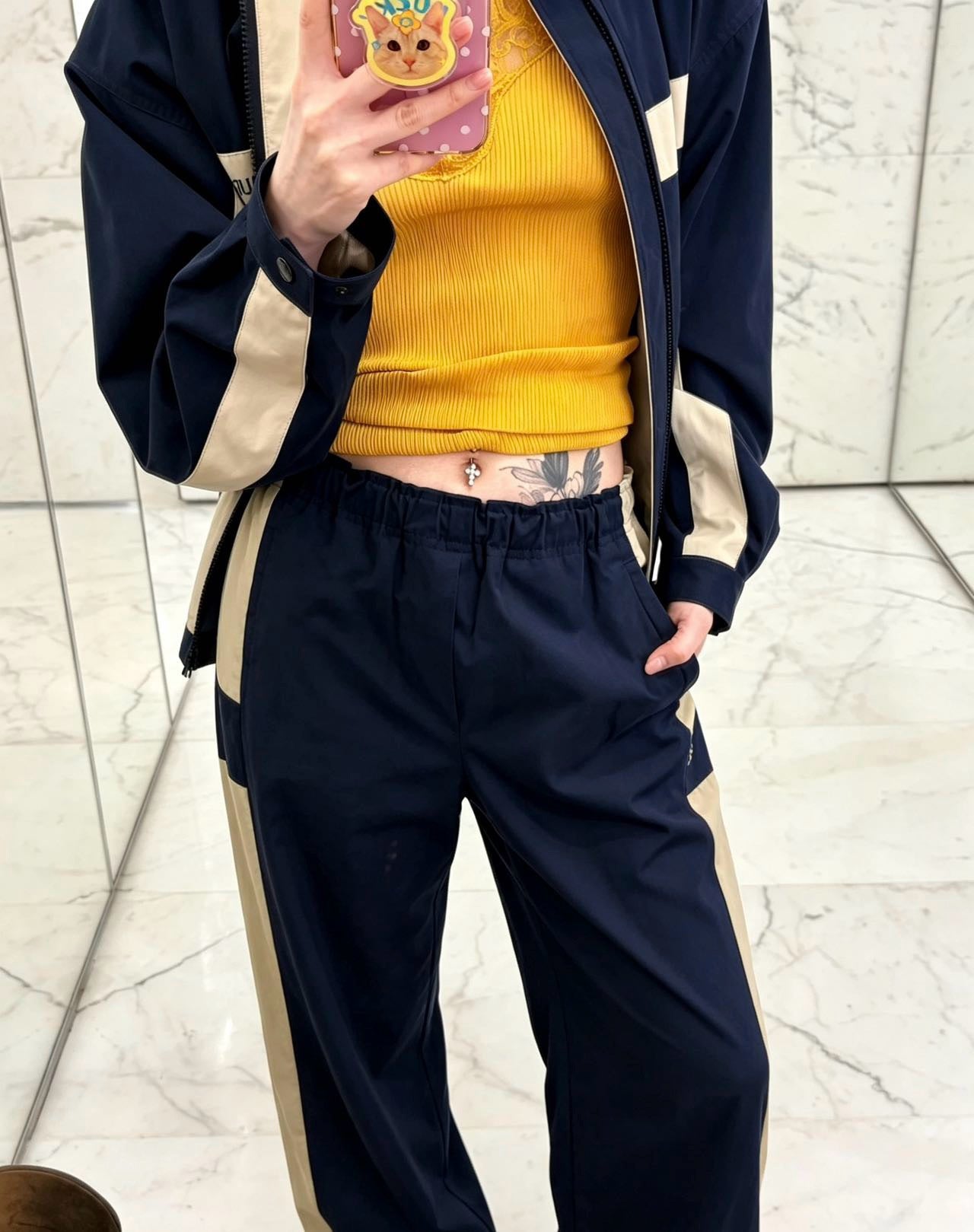 26 New Navy Color-Block Wide-Leg Casual Trousers