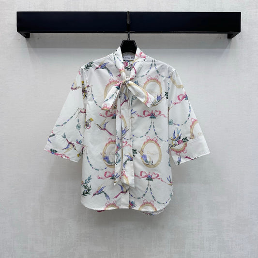 26 New Wreath-Print Shirt with Ribbon Ties