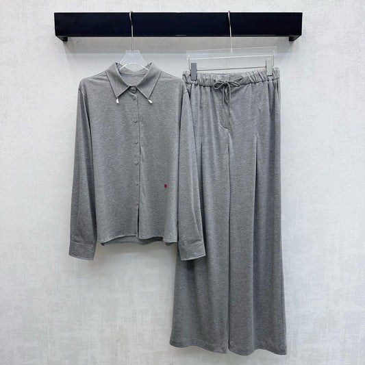 26 New Lapel Embroidered Shirt and Trousers Set
