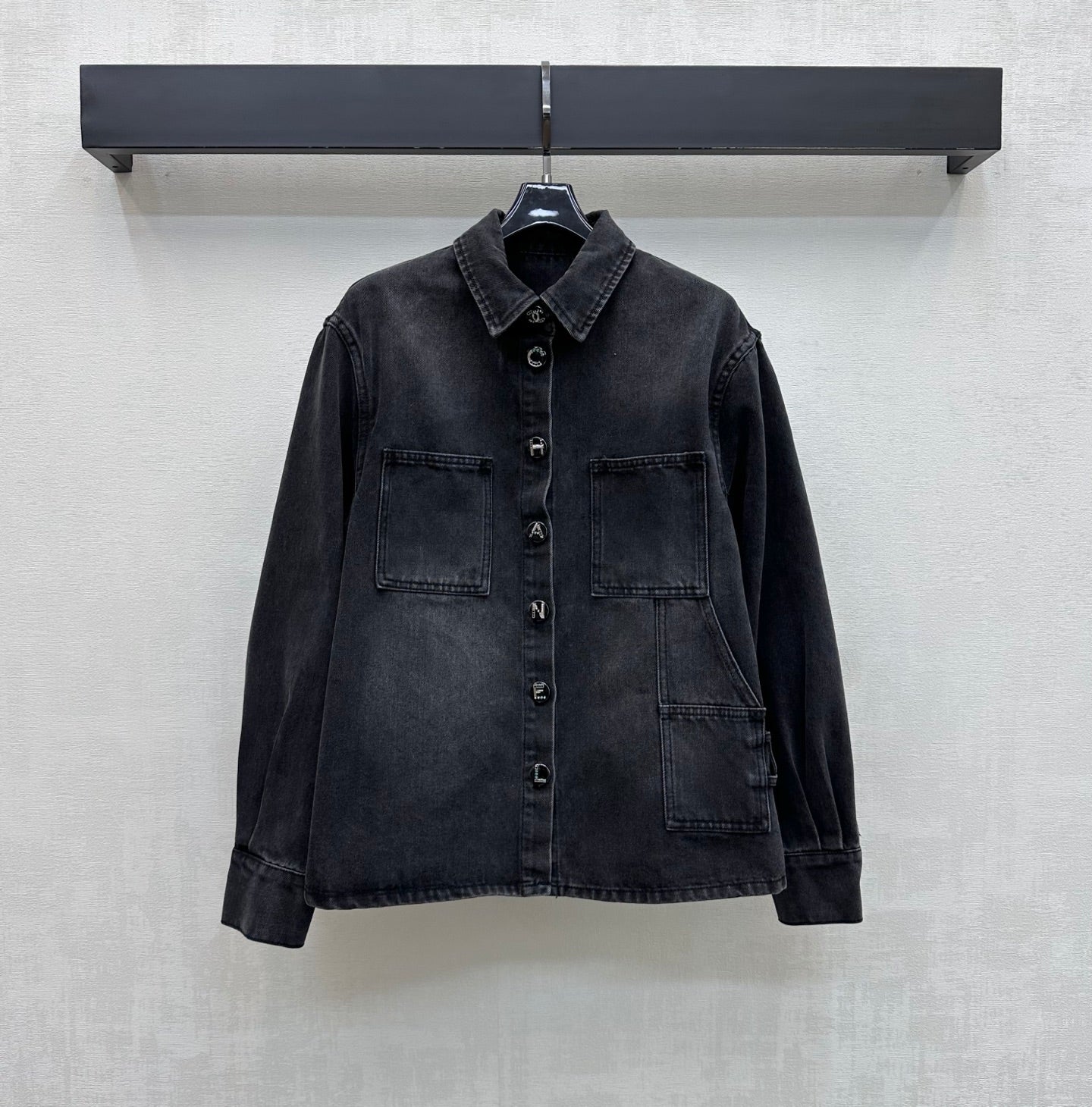 26 New Denim Shirt-Jacket with Letter-Detail Button