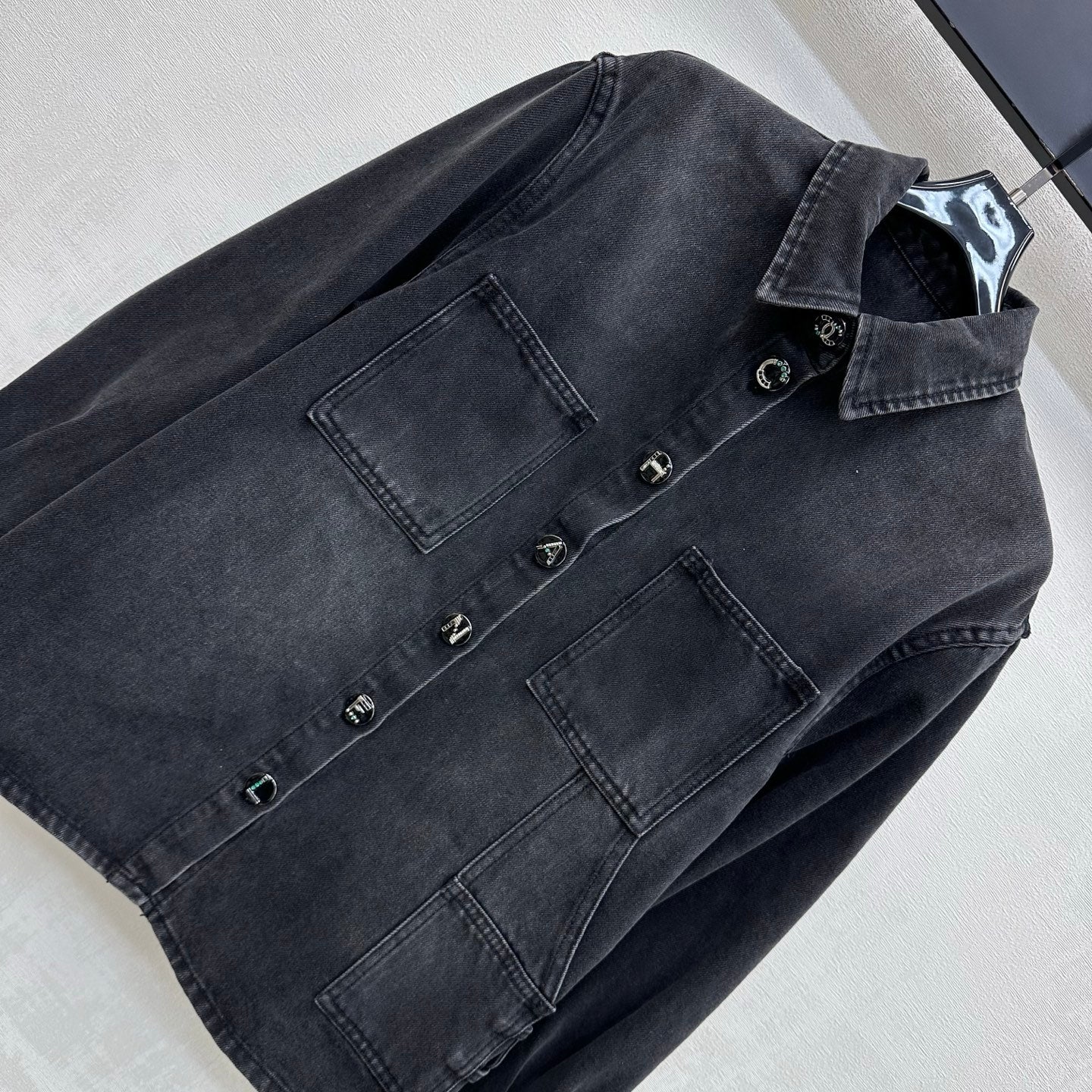 26 New Denim Shirt-Jacket with Letter-Detail Button