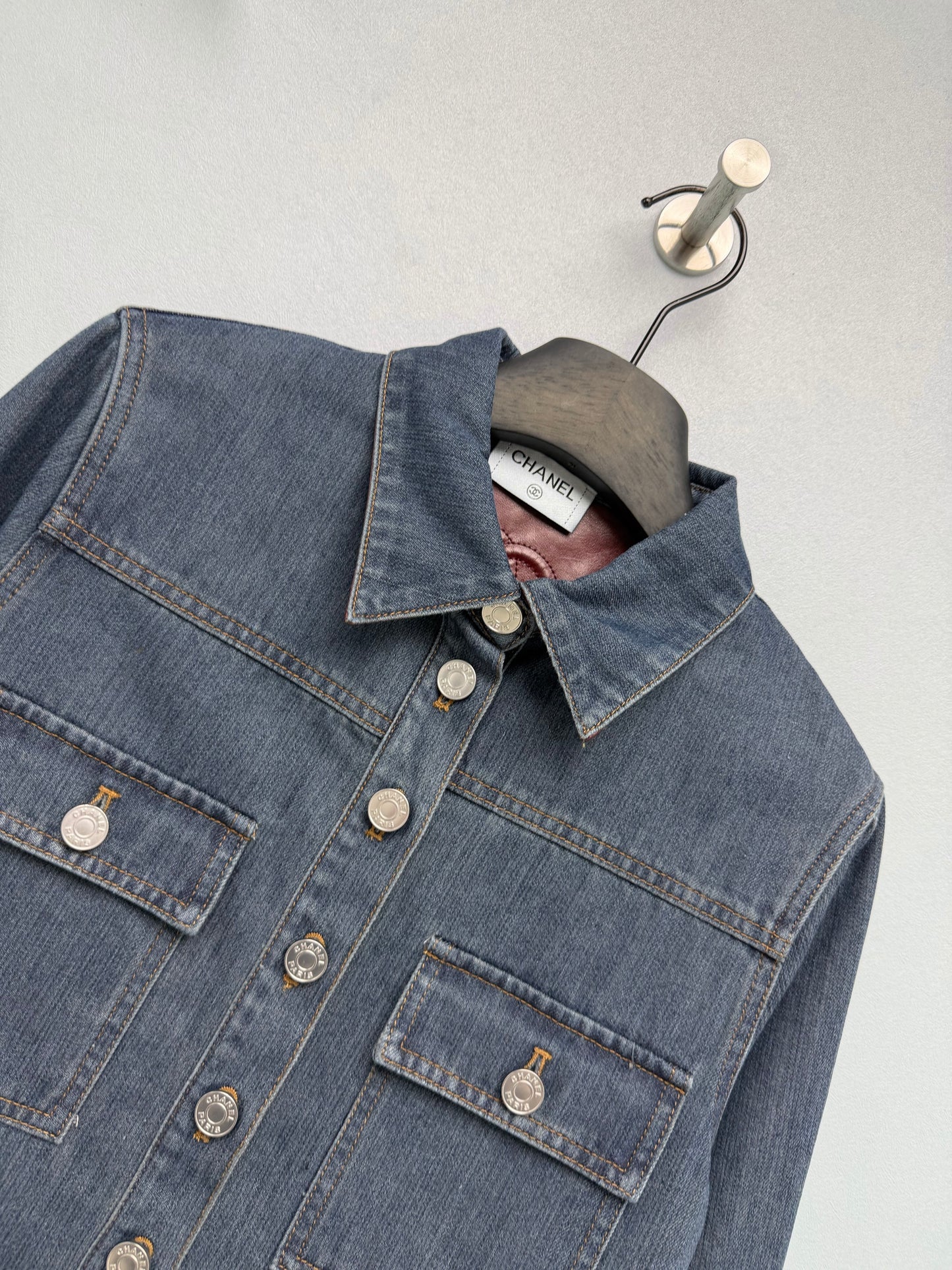 26FW New Burgundy Leather Collar Denim Jacket