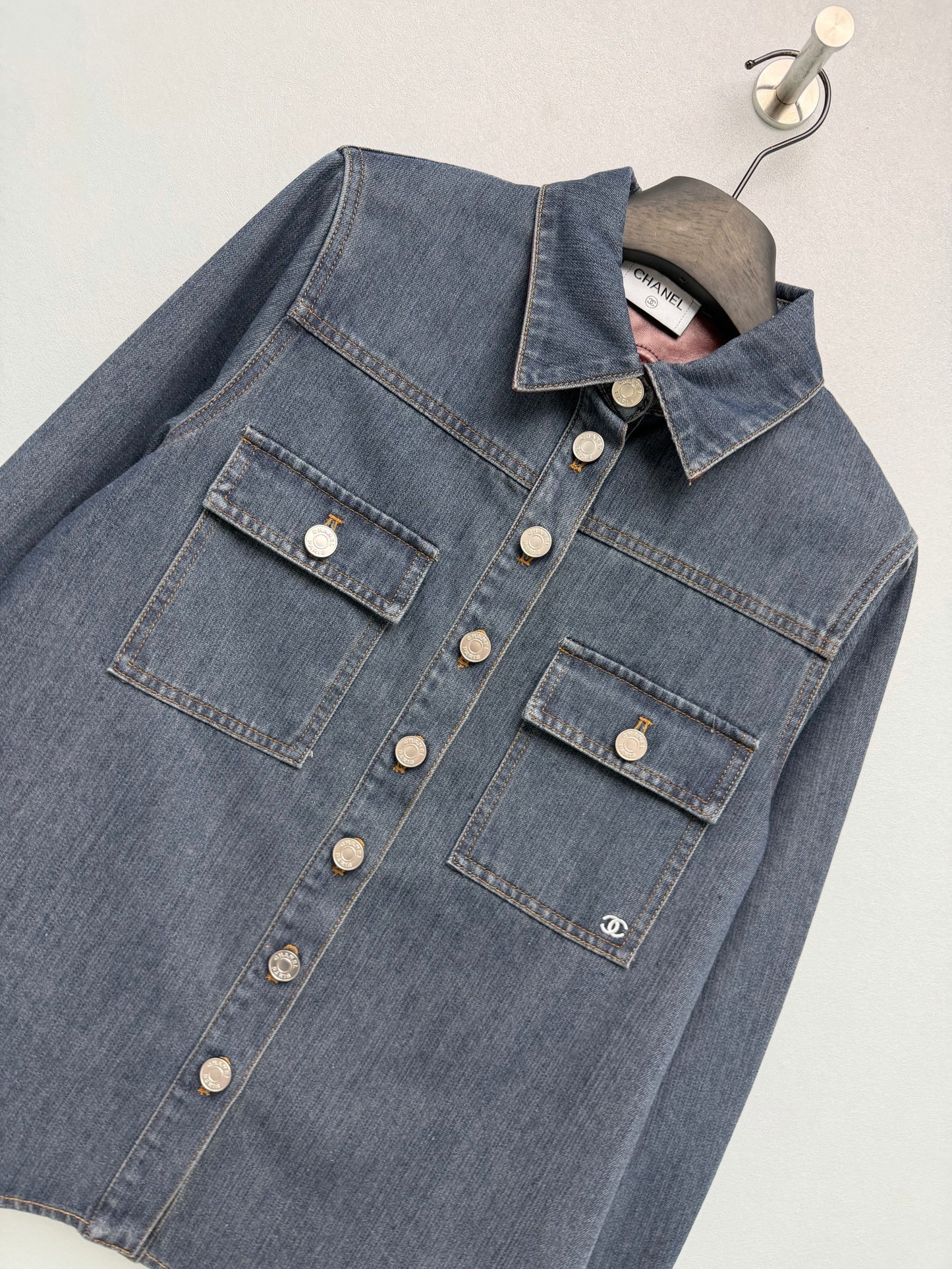 26FW New Burgundy Leather Collar Denim Jacket