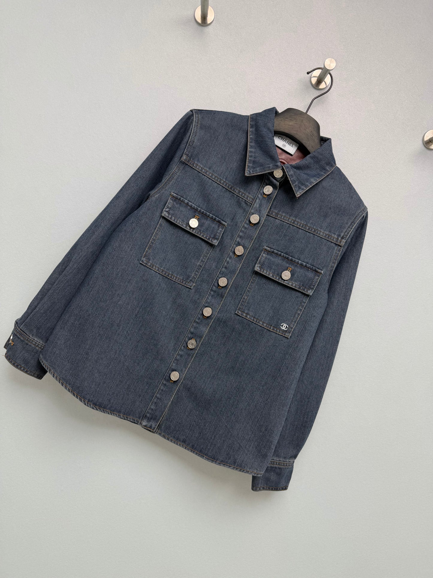 26FW New Burgundy Leather Collar Denim Jacket