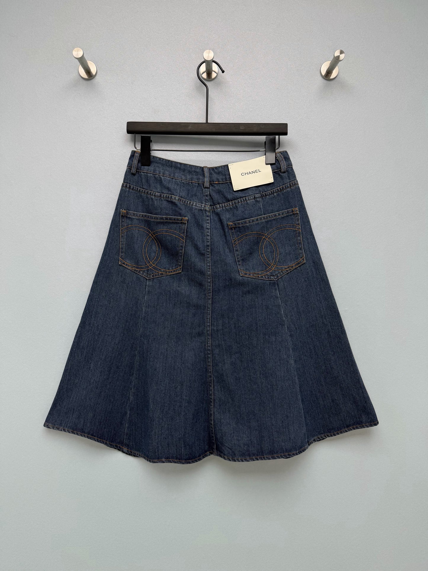 26FW New High-Waisted Denim Fishtail Midi Skirt