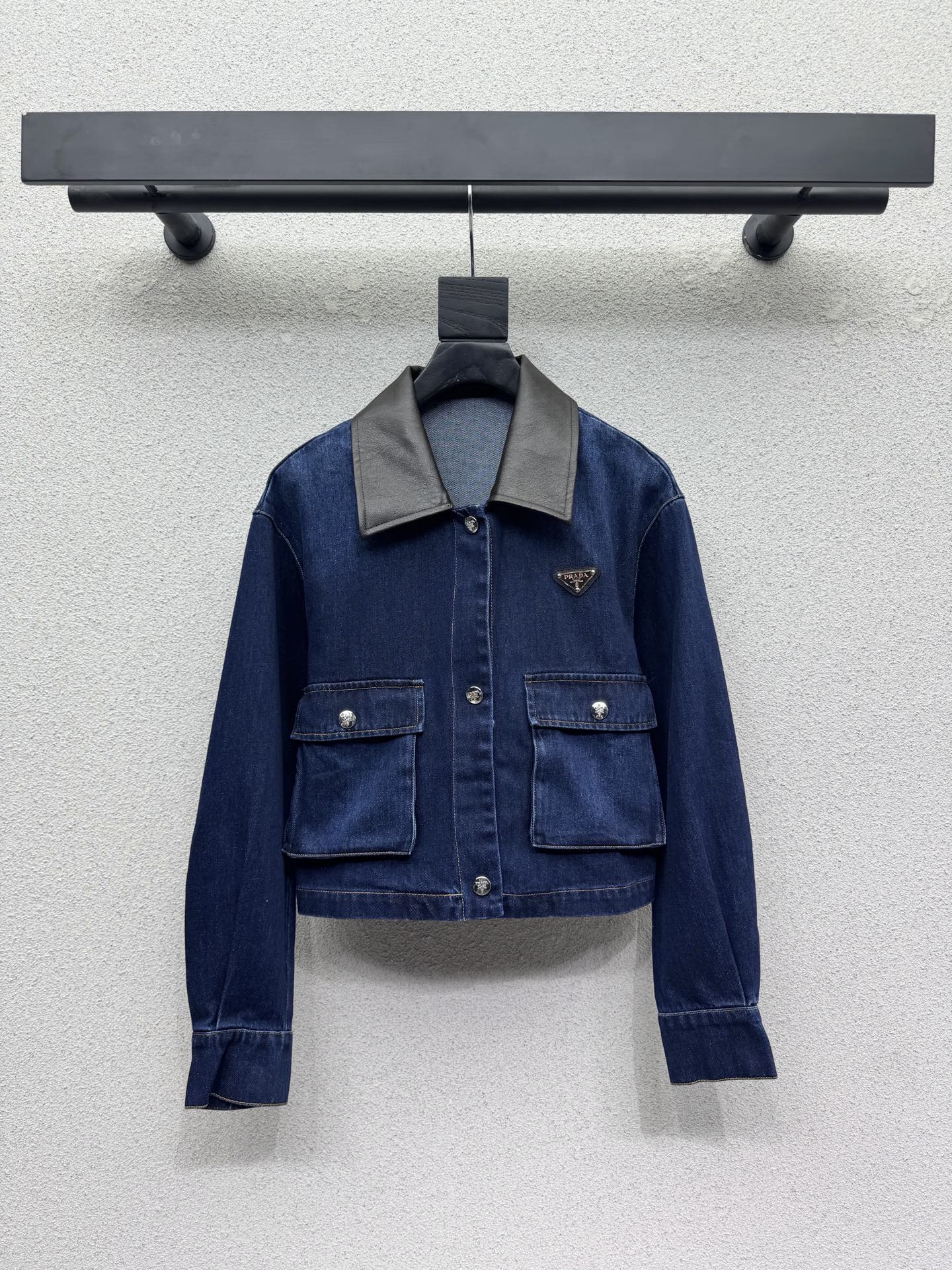 26FW New Denim Jacket with Leather Collar