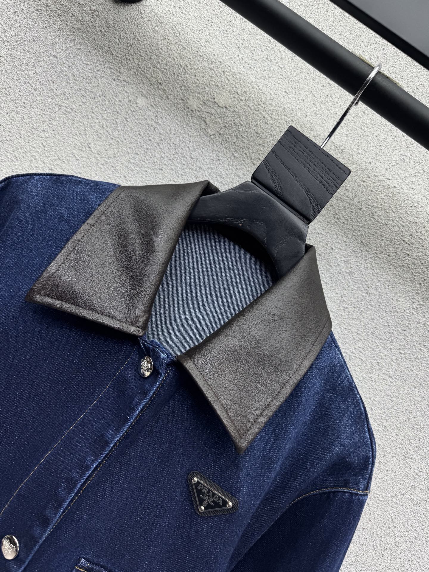 26FW New Denim Jacket with Leather Collar