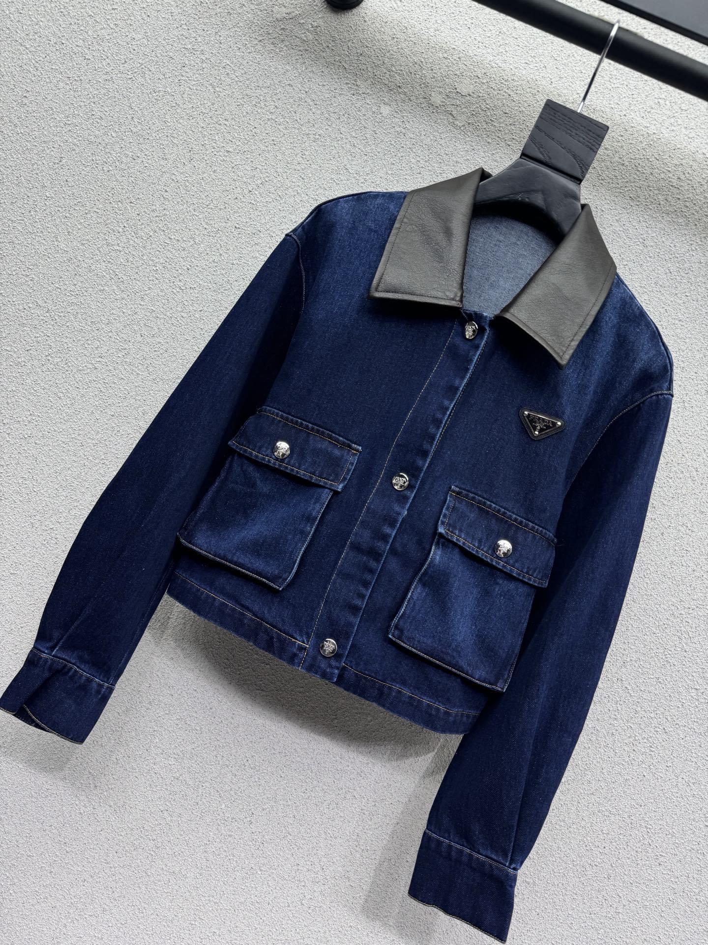 26FW New Denim Jacket with Leather Collar