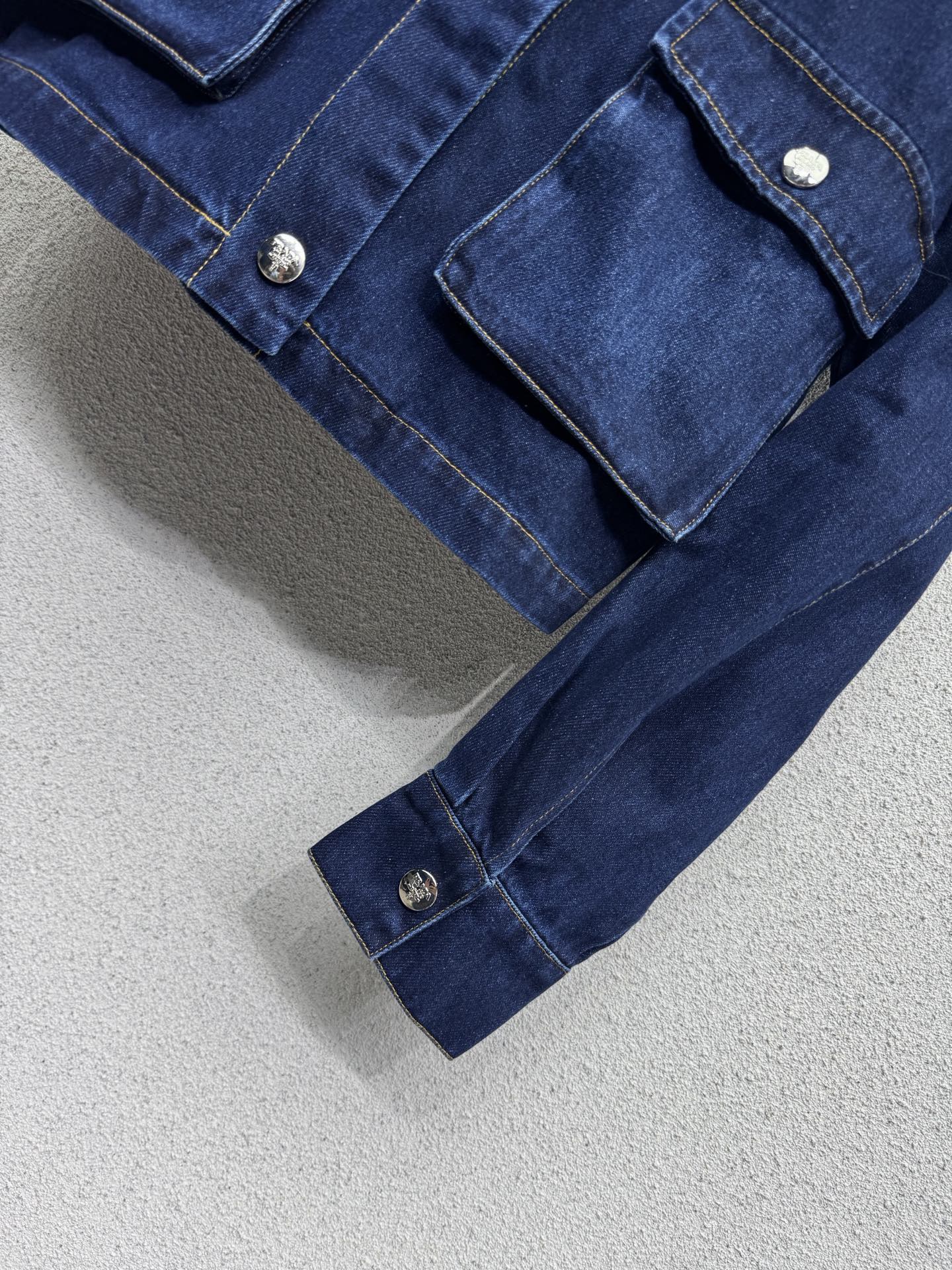 26FW New Denim Jacket with Leather Collar