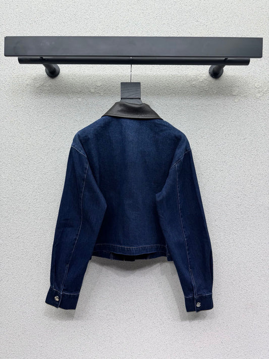 26FW New Denim Jacket with Leather Collar