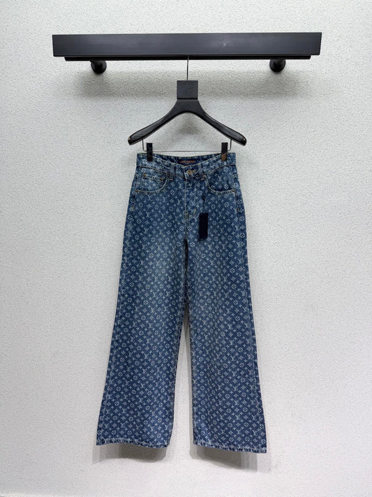 26FW New All-Over Monogram Print Denim Jeans