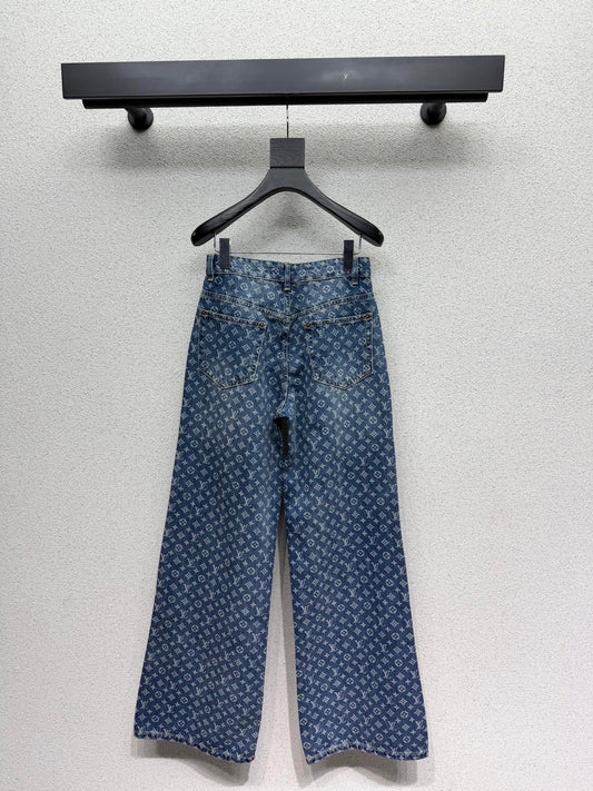 26FW New All-Over Monogram Print Denim Jeans